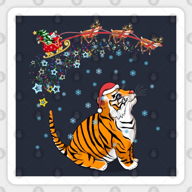 Christmas little tiger and Santa/ Year of the Tiger /New Year 2022/ Tiger 2022 Sticker by SafSafStore